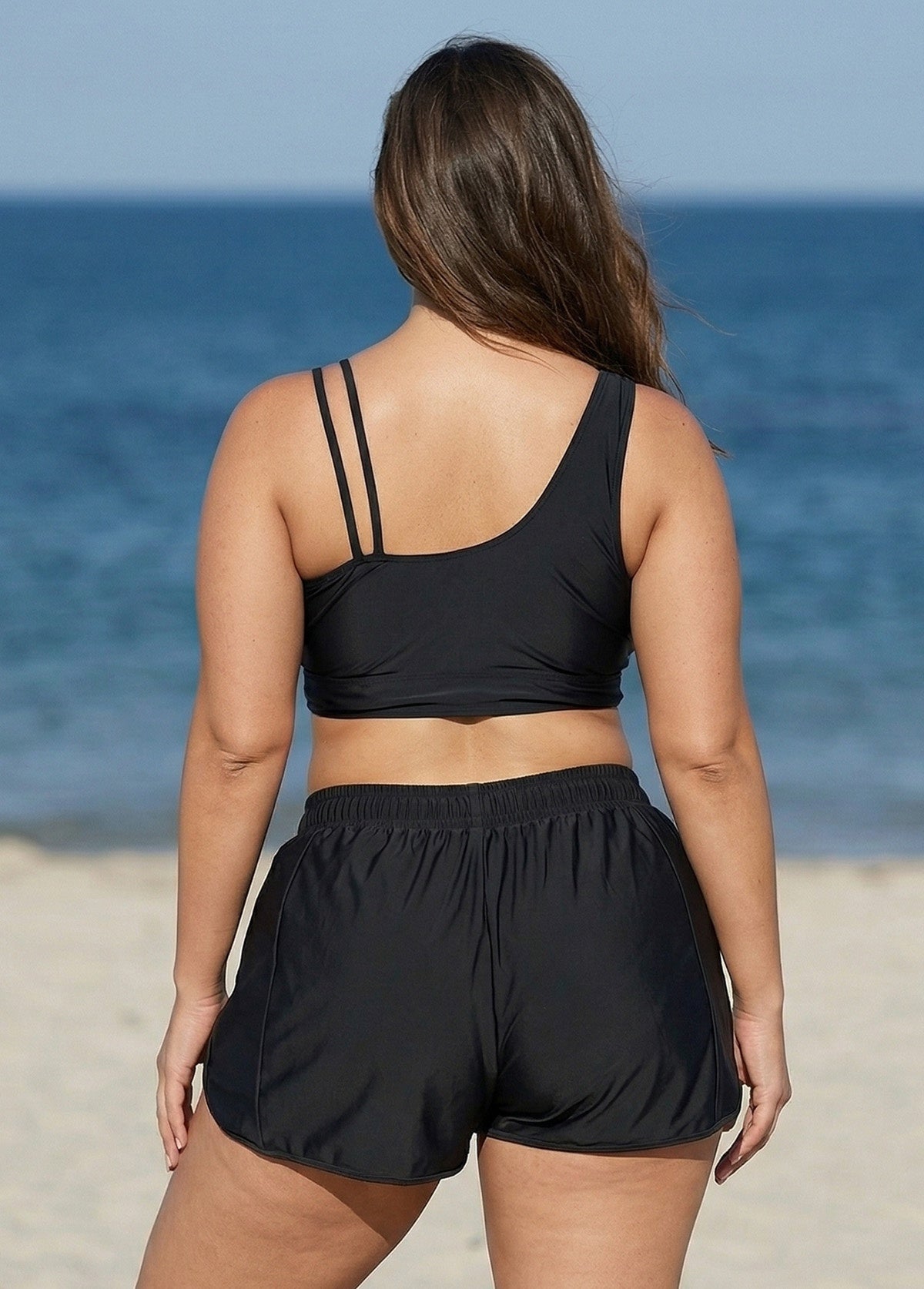Black And White V Neck Patchwork Colorblocked Bikini Top