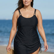Black Ruched Tie Side Women One Piece Swimsuit