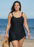 Black Ruched Tie Side Women One Piece Swimsuit