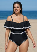 Plus Size Off Shoulder Ruffles Women One Piece Swimsuit