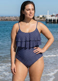 Navy Scoopneck Dot Layered One Piece Swimsuit
