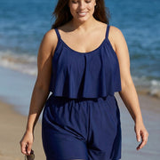 Plus Size Leisure Beach With Ruffle Hem Detailed Romper One Piece Swimsuit
