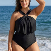 Black Square Cut Hardware One Piece Swimsuit