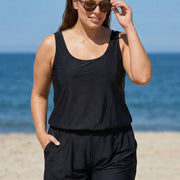Plus Size Black Wide Strap Pocket 1 Piece Bathing Suits Romper One Piece Swimsuit