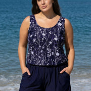 Curvy Purple Floral Modest Wide Straps Pocket Women's Swimsuit One Piece Swim Romper