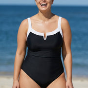 Plus Size Black And White Color Block 1 Piece Bathing Suits One Piece Swimsuit