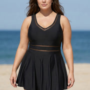 Plus Size V-neck Wide Strap Crochet One Piece Swimdress