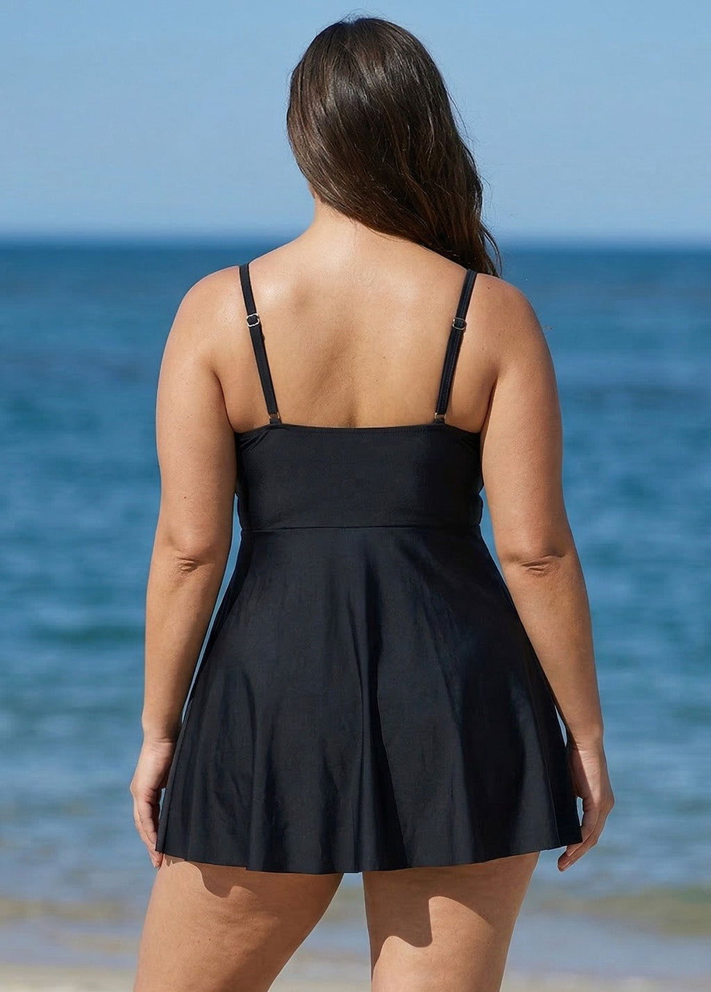 Black Crisscross Detailing Flowy Swimdress Top