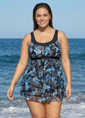 Vintage Blue Floral And Paisley Printed Swimdress Top