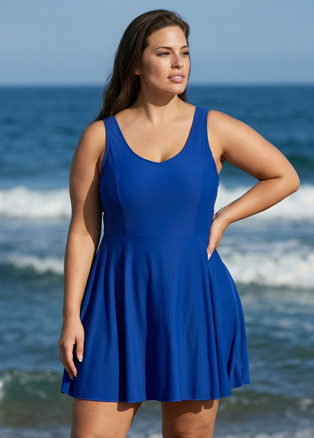 Chic U-Neck Sleeveless Sporty Swim Dress Set