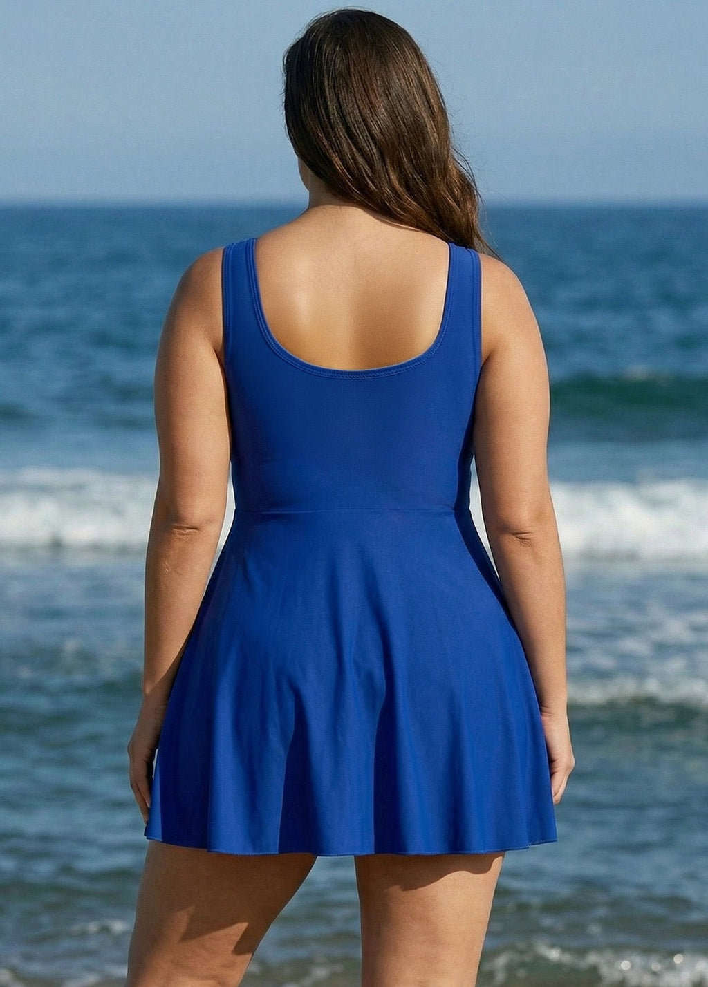 Chic U-Neck Sleeveless Sporty Swim Dress Set
