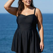 Black V Neck Ruched Plus Size Modest Swimdress Swimsuit Top