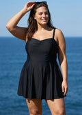Black V Neck Ruched Plus Size Modest Swimdress Swimsuit Top