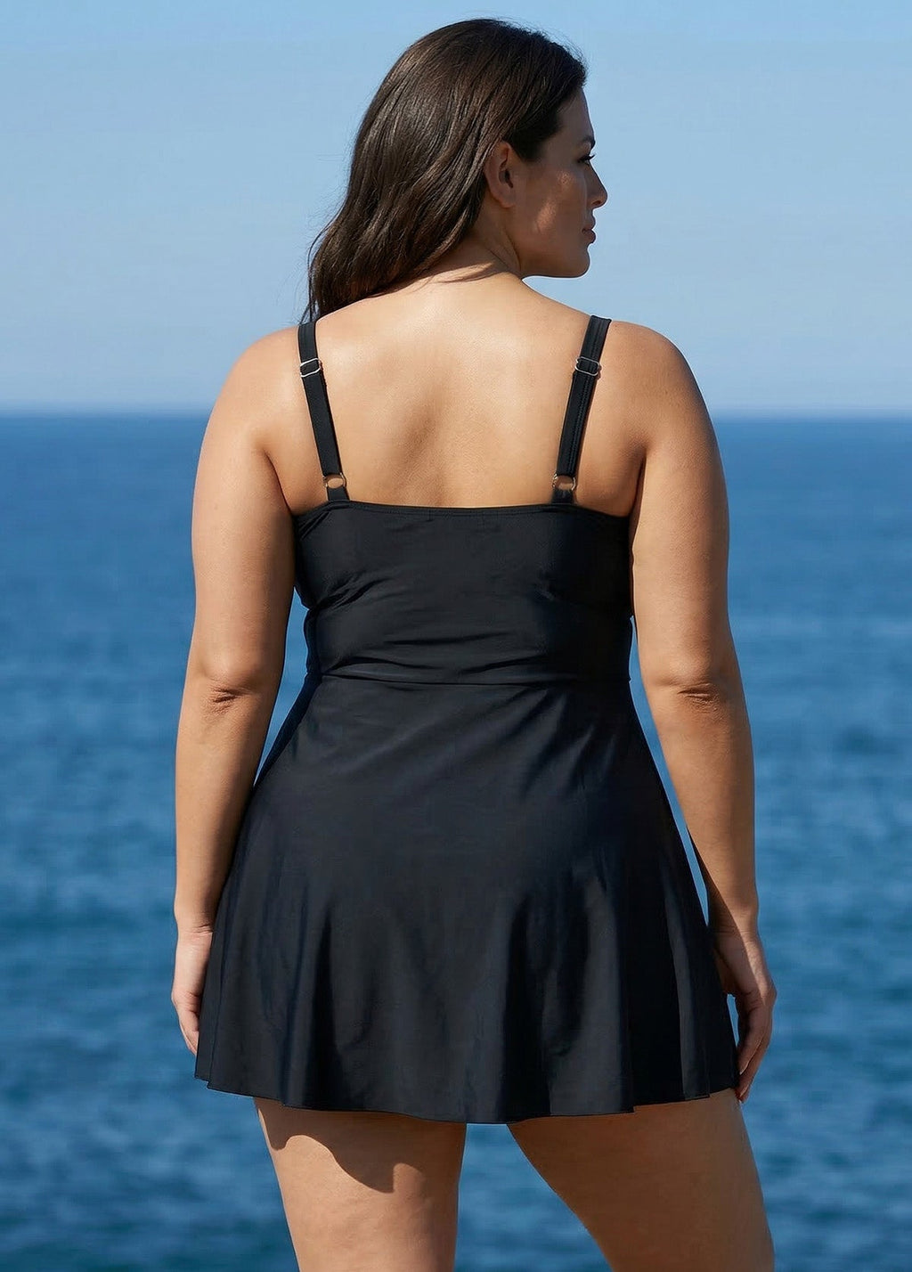 Black V Neck Ruched Plus Size Modest Swimdress Swimsuit Top
