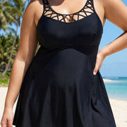 Plus Size Black Fashionable Hollow Swimdress Top