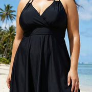 Double Straps Halter Neck V Neck Modest Plus Size Fashion Swimdress Top