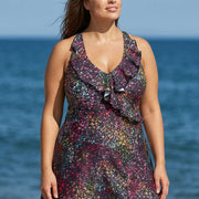 Curvy Black Dot Print Vintage Swimwear Bathing Suits Swimdress Top