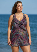 Curvy Black Dot Print Vintage Swimwear Bathing Suits Swimdress Top