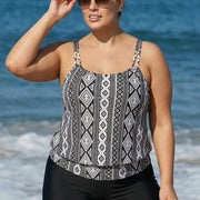 Vintage Geometric Print Double Straps Tankini Top