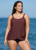 Plus Size Brown Flowy Layered Tankini Top