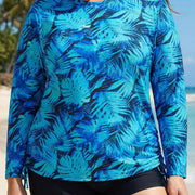 Plus Size Side Tie Adjustable Long Sleeve Rash Guard Tankini Top