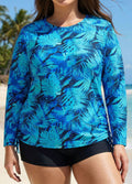 Plus Size Side Tie Adjustable Long Sleeve Rash Guard Tankini Top