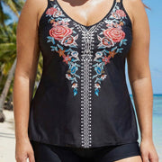 Plus Size Tribal Printed Adjustable Straps Tankini Top