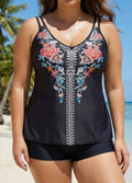 Plus Size Tribal Printed Adjustable Straps Tankini Top