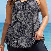 Black Paisley Loose Fit Plus Size Women Tankini Top