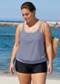 Plus Size Scoop Neck Striped Loose Modest Tankini Top