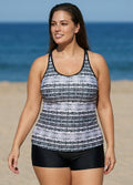 Plus Size Vintage Round Neck Crossback Tankini Top