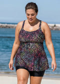 Fashionable Colorful Dot Square Neck Flowy Women Tankini Top