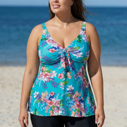 Blue Floral Modest And Designer Curvy Swimwear Bathing Suits Tankini Top