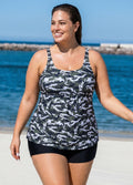 Plus Size Camo Scoop Neck Adjustable Straps Women Tankini Set