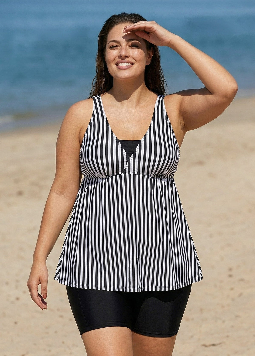 Plus Size Snake Skin Print Tankini Swimsuit Top with Sweetheart Neckline