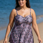 Plus Size Snake Skin Print Tankini Swimsuit Top with Sweetheart Neckline