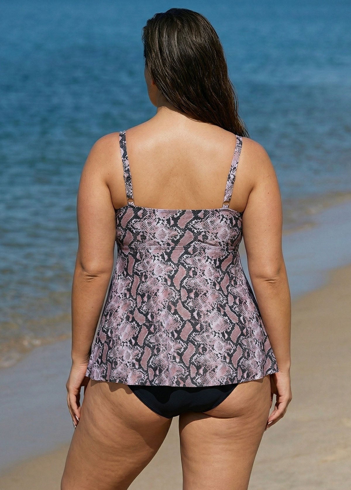 Plus Size Snake Skin Print Tankini Swimsuit Top with Sweetheart Neckline