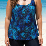 Curvy Blue Floral Modest And Sporty Swimsuit And Swimwear Tankini Set