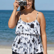 Plus Size Tie Dye Ruffle Hem Tankini Top