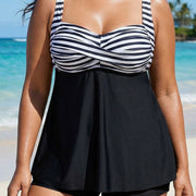 Classic Modest Black Stripe Twist Front Tankini Top