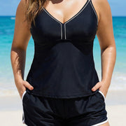Black And White Sporty Comfortable Plus Size Tankini Top