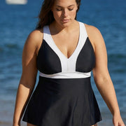 Black And White V Neck Ruffle Fashion Tankin Top
