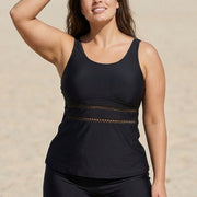 Black Scoop Neck Hollow Plus Size Modest Tankini Swimsuit Top