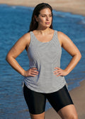 Curvy Black Stripe Drawstring Color Block Women'S Swimsuit Tankini Top