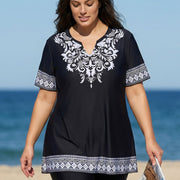 Curvy Black V Neck Loose Short Swimsuit Tankini Top