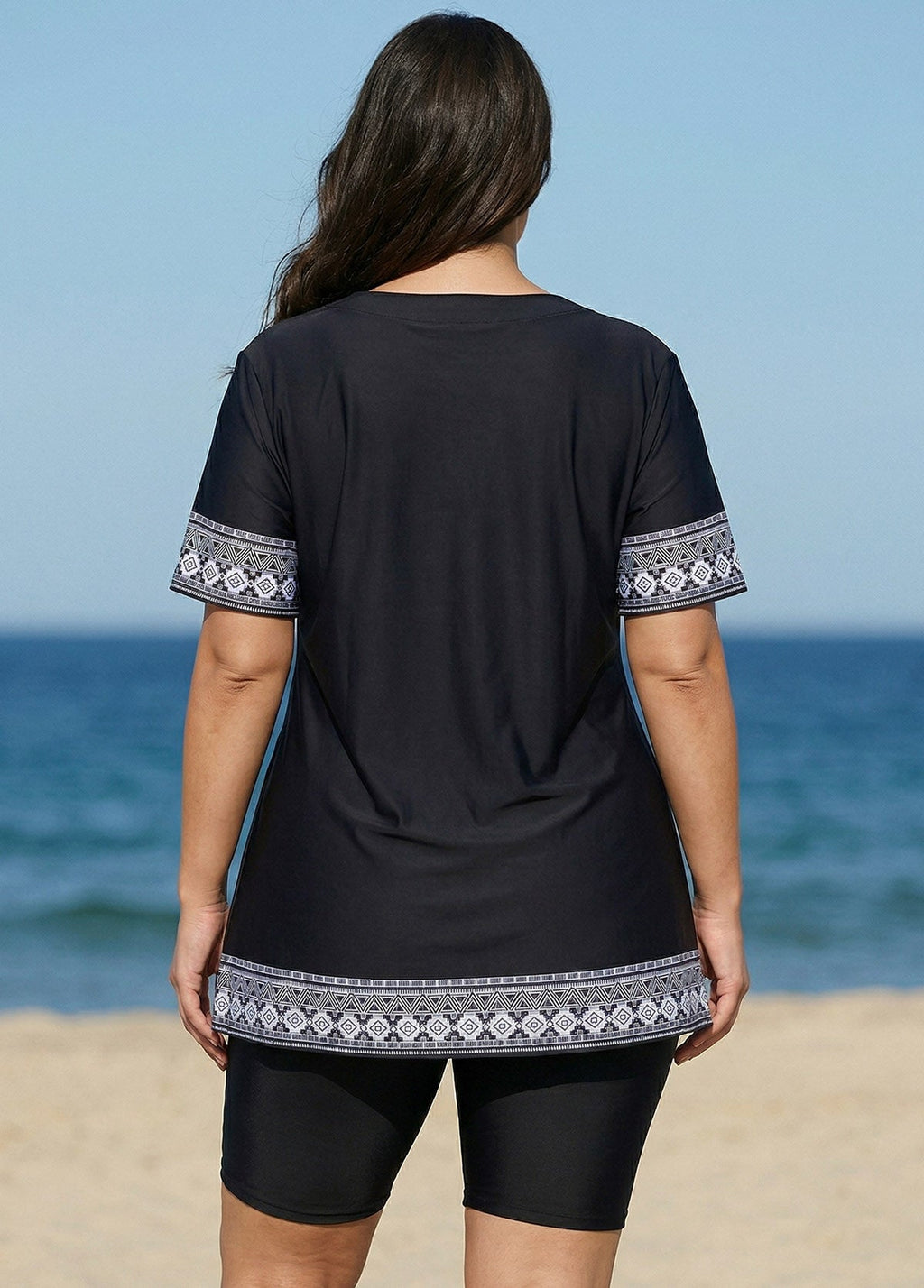 Curvy Black V Neck Loose Short Swimsuit Tankini Top